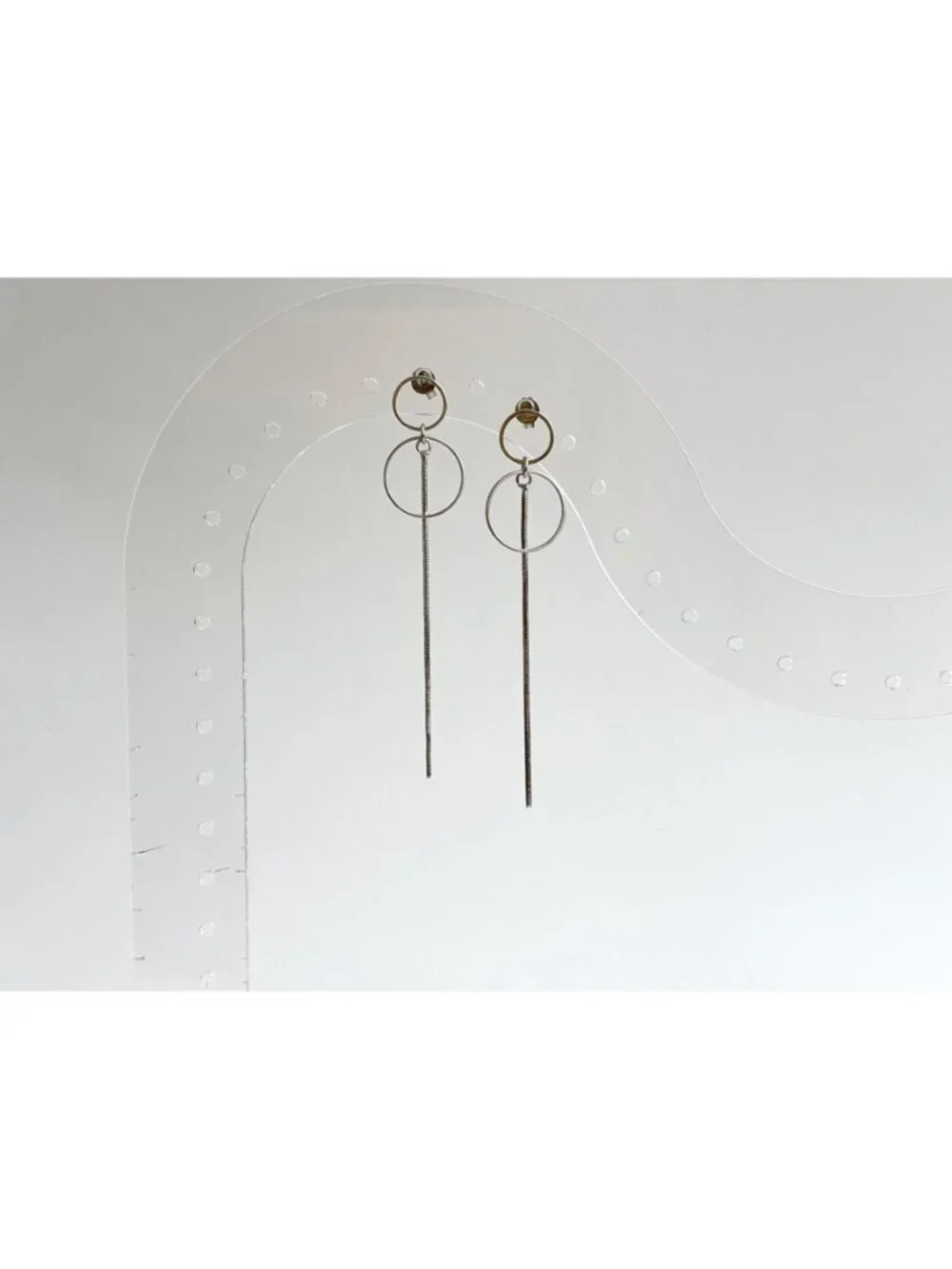 Minimalist Double Circle Vintage Sterling Silver 925 Dangle Drop Earrings